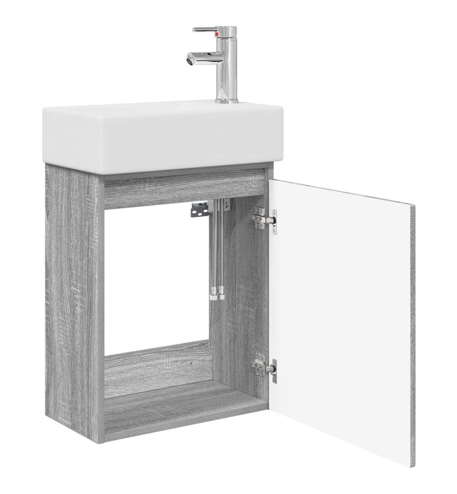 Badezimmer Waschtischunterschrank mit Wasserhahn Grau Sonoma