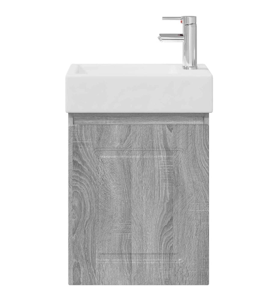 Badezimmer Waschtischunterschrank mit Wasserhahn Grau Sonoma