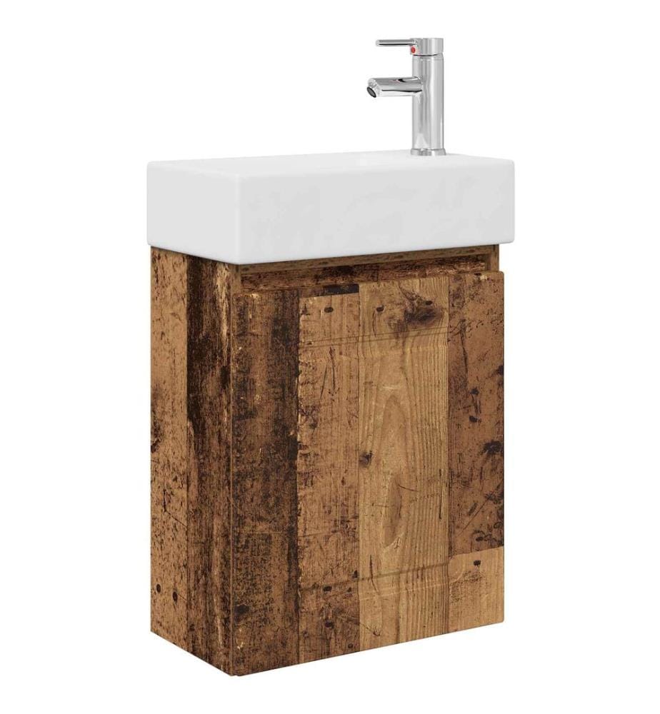 Badezimmer Waschtischunterschrank mit Wasserhahn Altholz