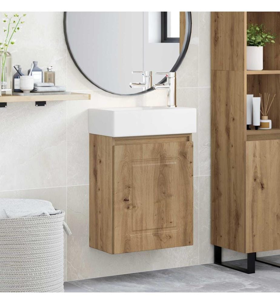 Meuble de salle de bain avec robinet Chêne artisanal