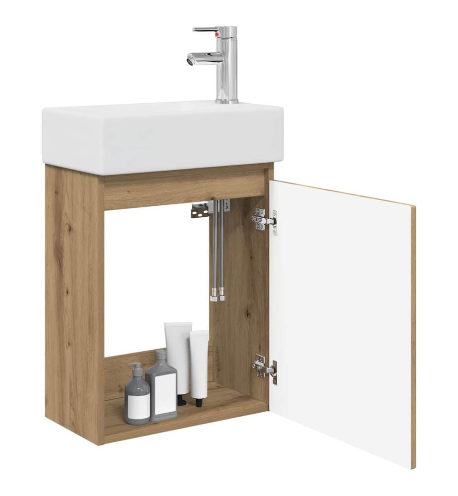 Meuble de salle de bain avec robinet Chêne artisanal