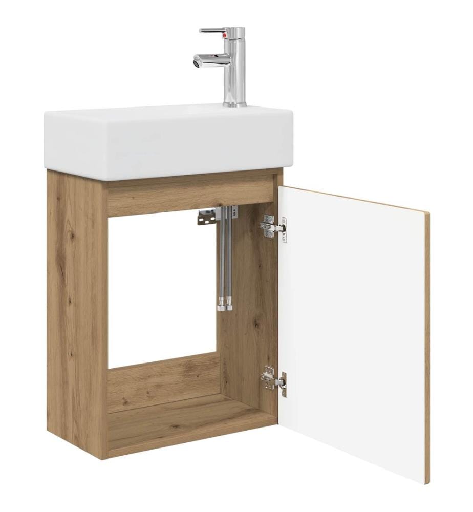 Meuble de salle de bain avec robinet Chêne artisanal
