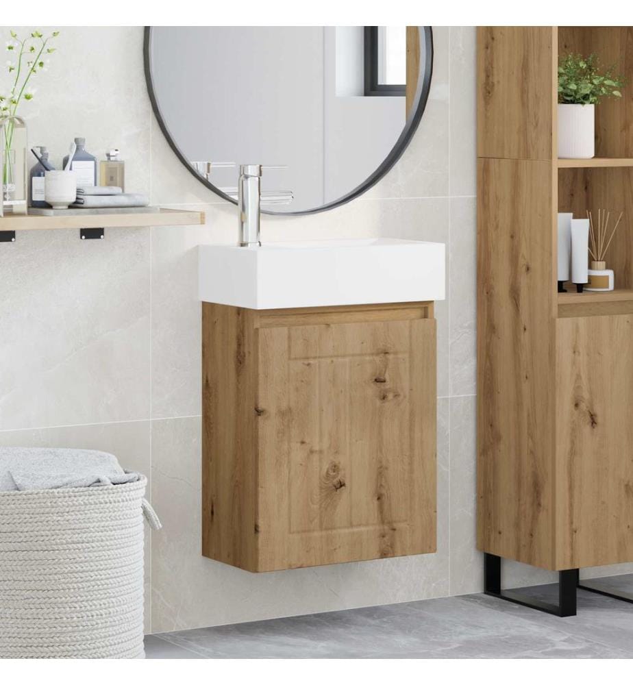 Meuble de salle de bain avec robinet Chêne artisanal