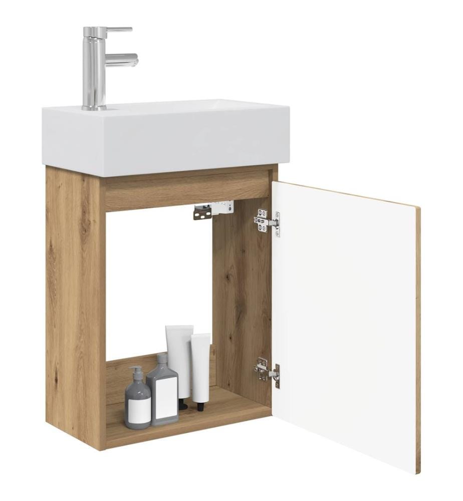 Meuble de salle de bain avec robinet Chêne artisanal