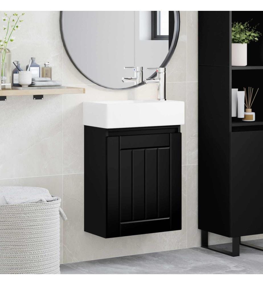 Badezimmer Waschtischunterschrank mit Wasserhahn Schwarz