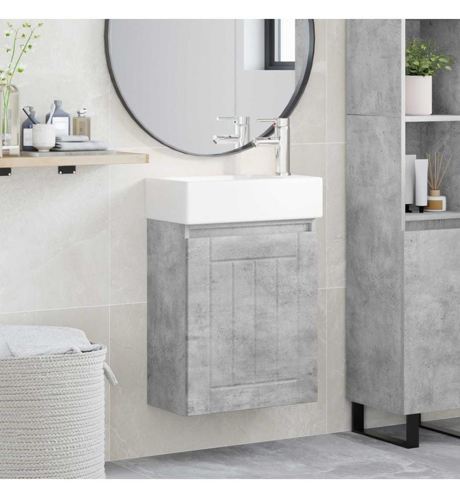 Badezimmer Waschtischunterschrank mit Wasserhahn Betongrau