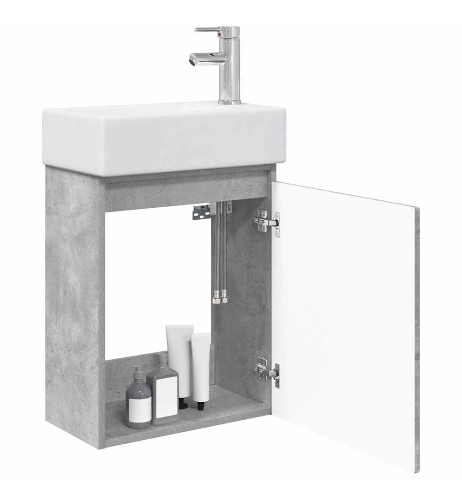 Badezimmer Waschtischunterschrank mit Wasserhahn Betongrau