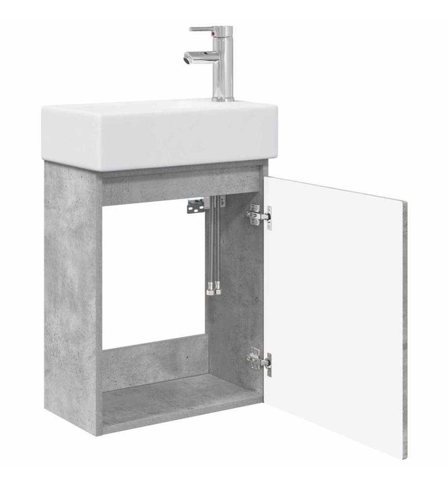 Badezimmer Waschtischunterschrank mit Wasserhahn Betongrau