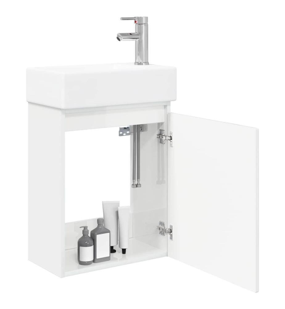 Badezimmer Waschtischunterschrank mit Wasserhahn Hochglanz Weiss