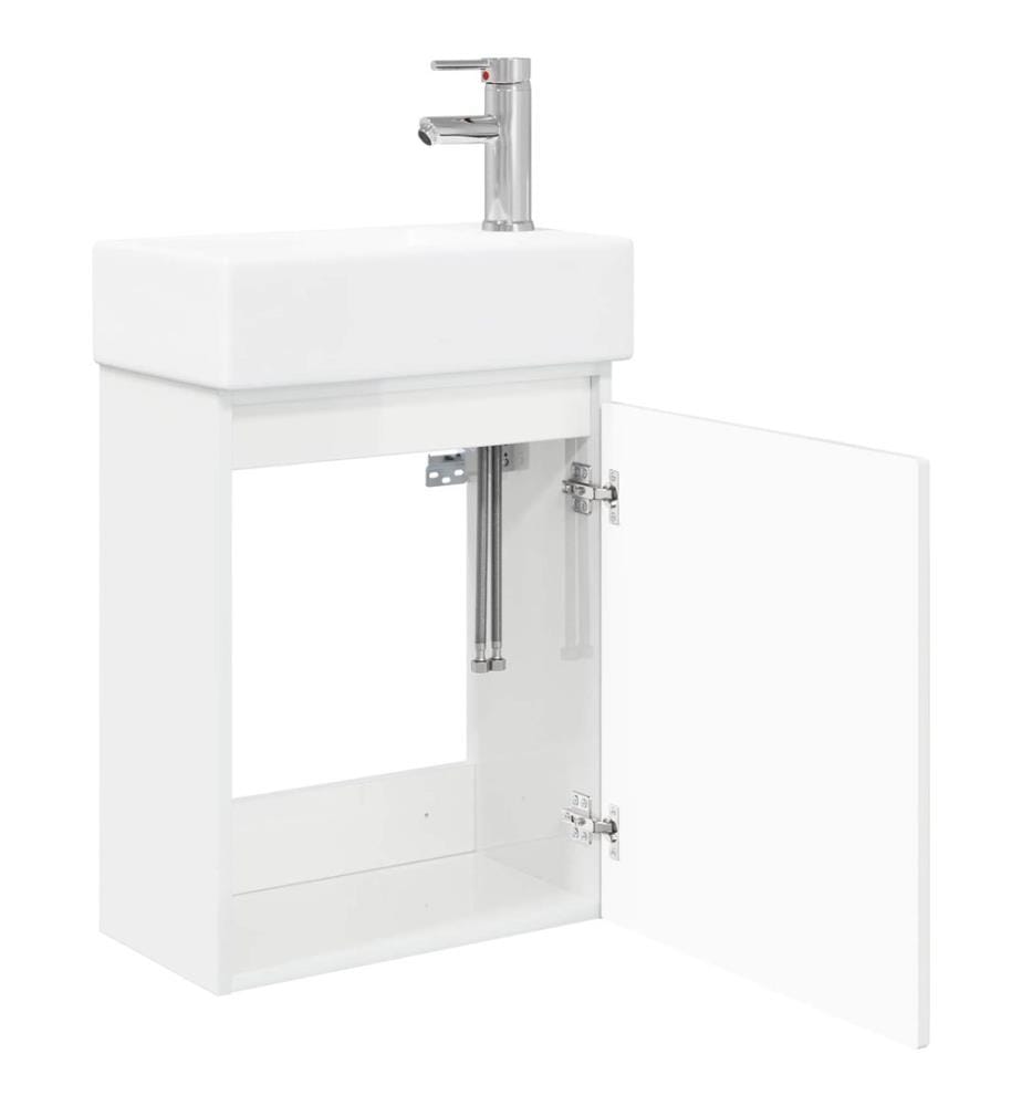Badezimmer Waschtischunterschrank mit Wasserhahn Hochglanz Weiss