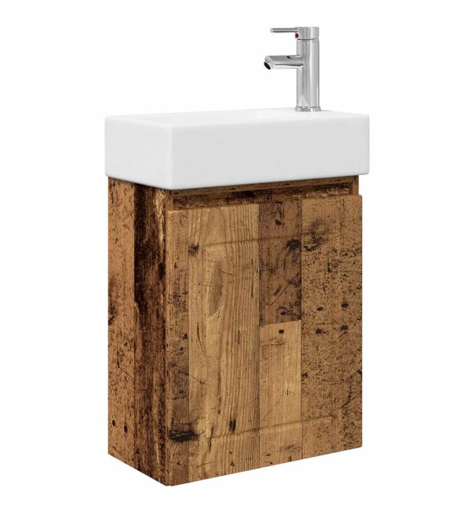 Badezimmer Waschtischunterschrank mit Wasserhahn Altholz