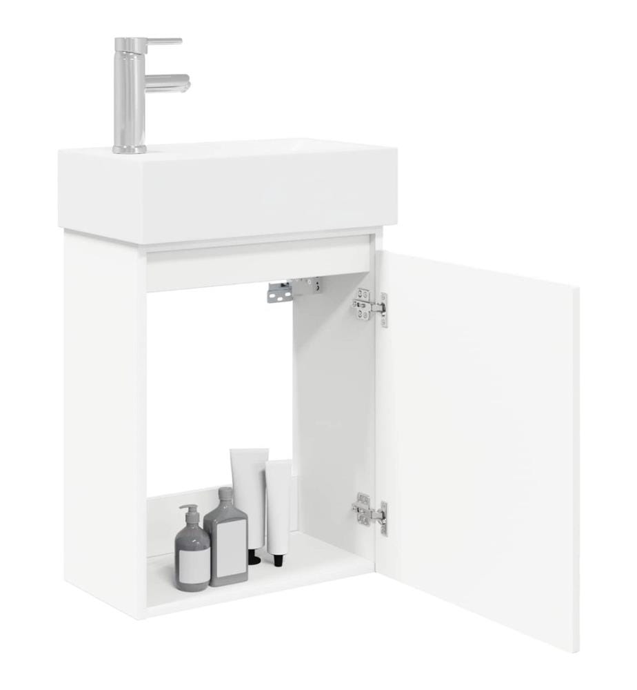 Badezimmer Waschtischunterschrank mit Wasserhahn Weiss
