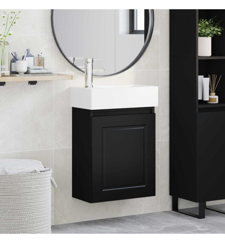 Badezimmer Waschtischunterschrank mit Wasserhahn Schwarz