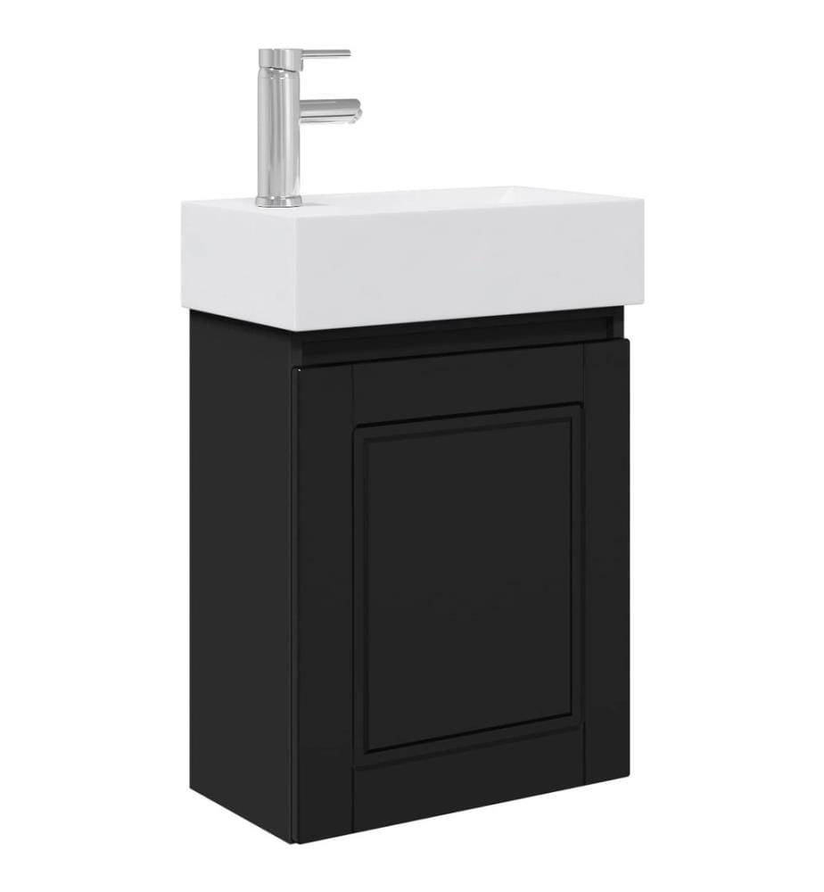 Badezimmer Waschtischunterschrank mit Wasserhahn Schwarz