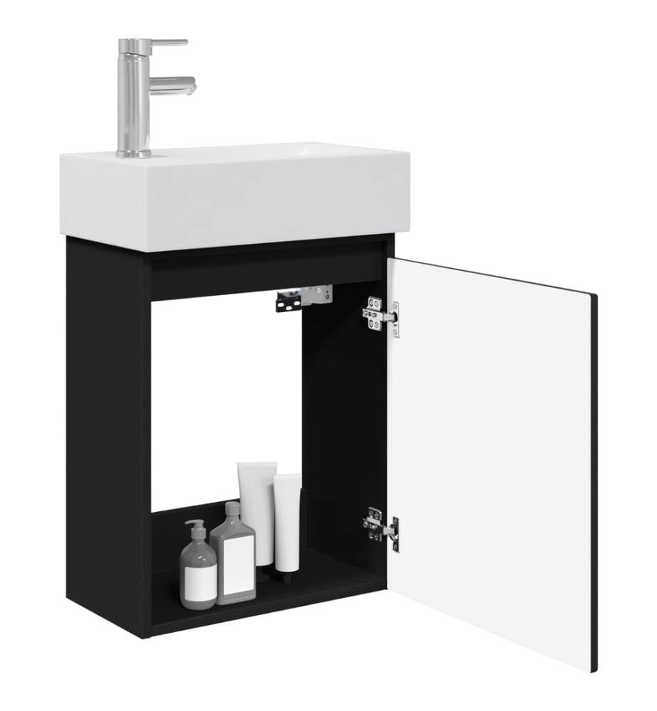 Badezimmer Waschtischunterschrank mit Wasserhahn Schwarz