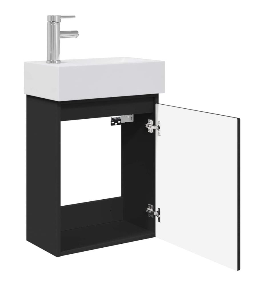 Badezimmer Waschtischunterschrank mit Wasserhahn Schwarz