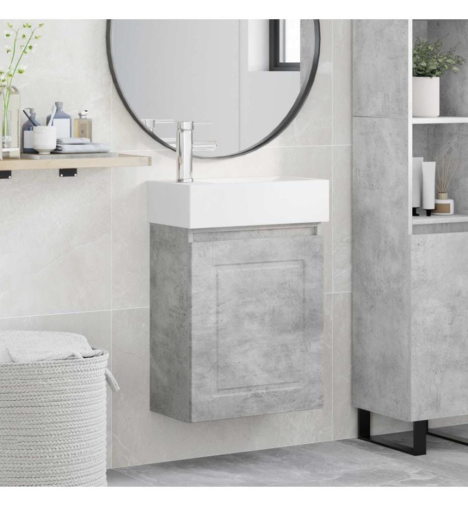 Badezimmer Waschtischunterschrank mit Wasserhahn Betongrau
