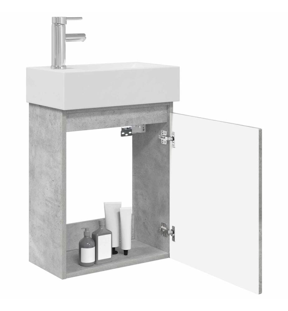 Badezimmer Waschtischunterschrank mit Wasserhahn Betongrau