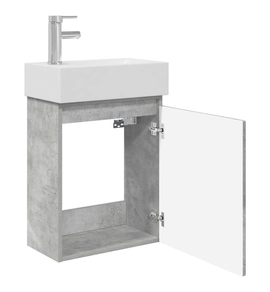 Badezimmer Waschtischunterschrank mit Wasserhahn Betongrau