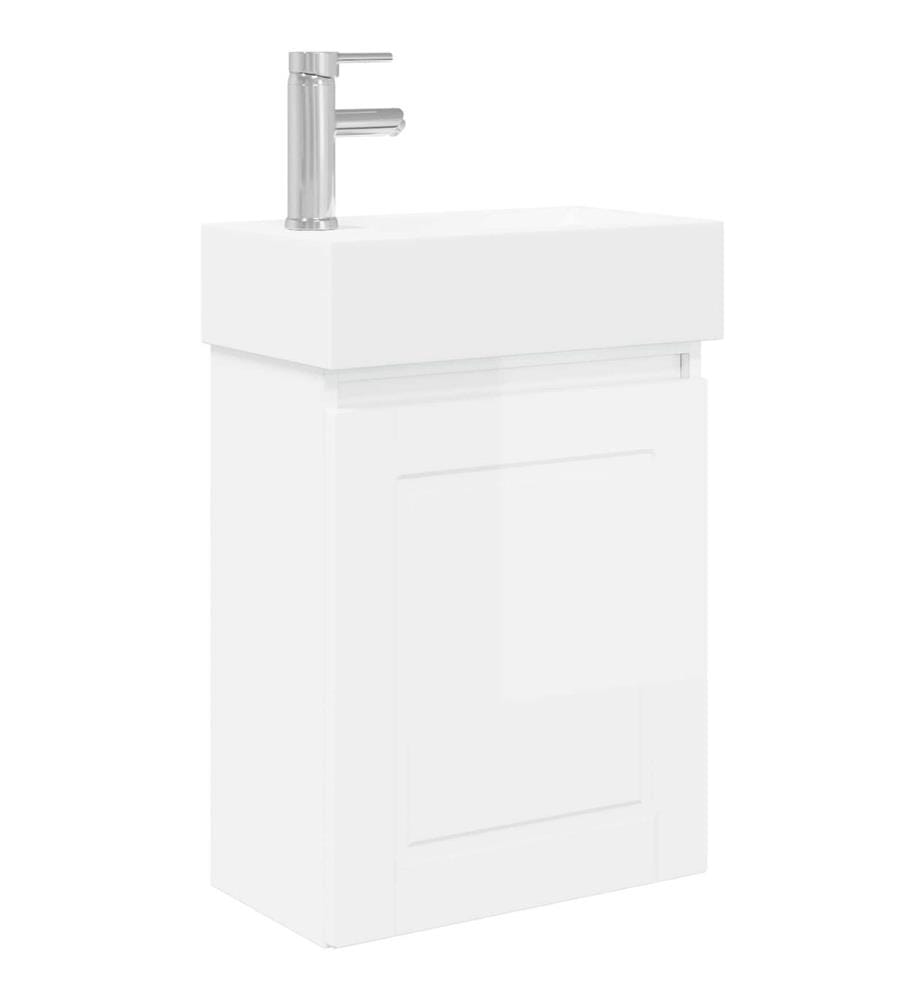 Badezimmer Waschtischunterschrank mit Wasserhahn Hochglanz Weiss