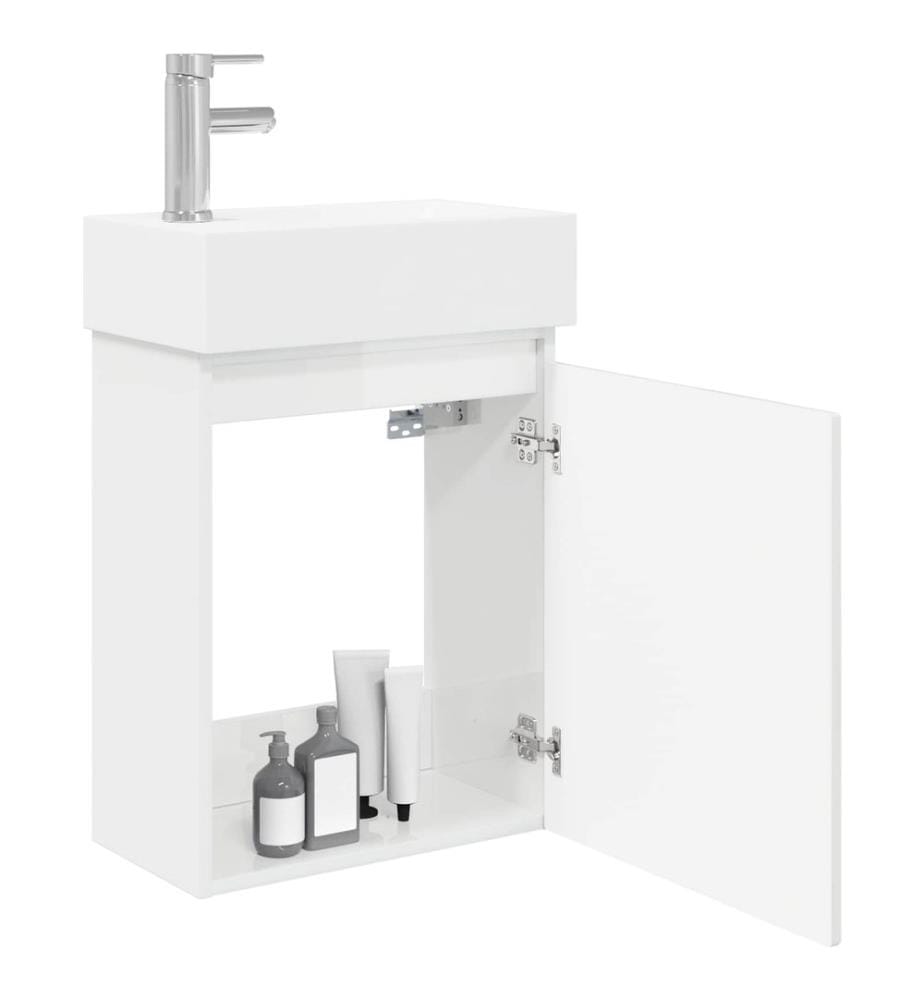 Badezimmer Waschtischunterschrank mit Wasserhahn Hochglanz Weiss