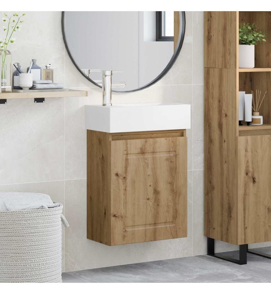 Badezimmer Waschtischunterschrank mit Wasserhahn Artisan-Eiche