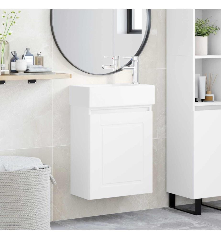 Badezimmer Waschtischunterschrank mit Wasserhahn Weiss