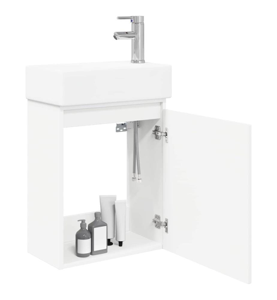 Badezimmer Waschtischunterschrank mit Wasserhahn Weiss