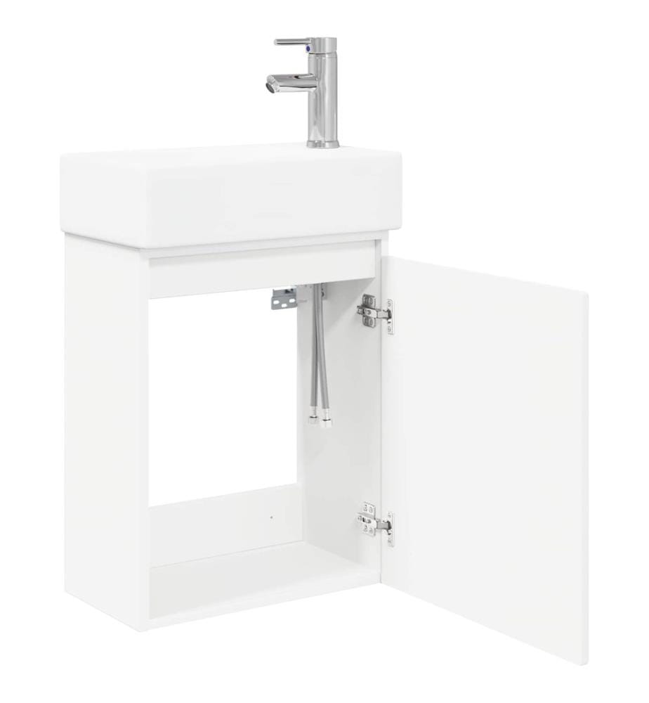 Badezimmer Waschtischunterschrank mit Wasserhahn Weiss