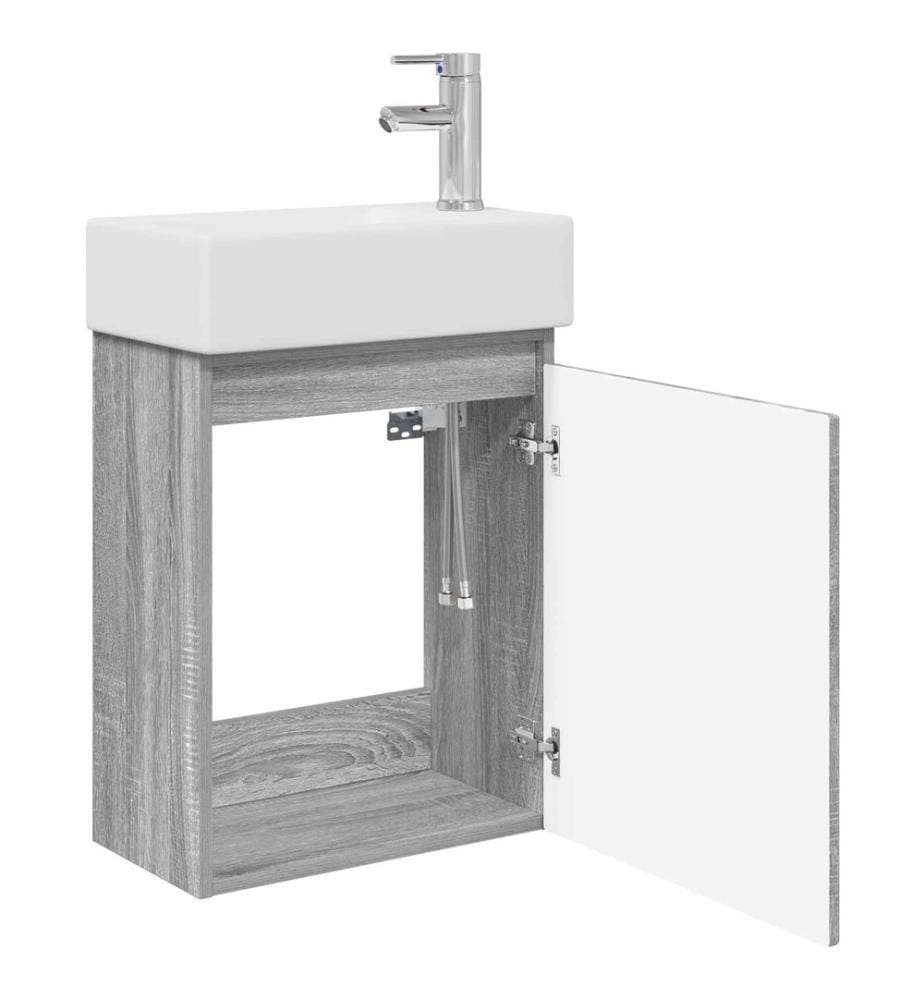 Badezimmer Waschtischunterschrank mit Wasserhahn Grau Sonoma