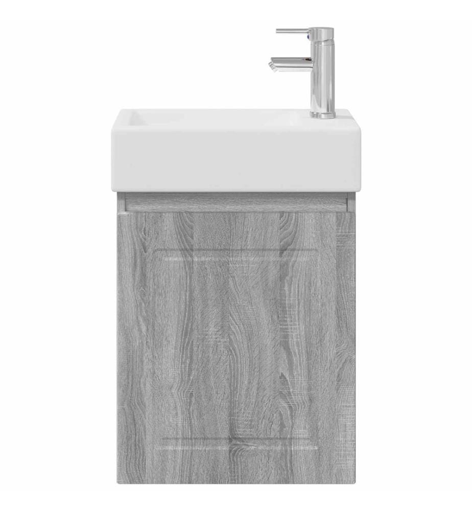Badezimmer Waschtischunterschrank mit Wasserhahn Grau Sonoma