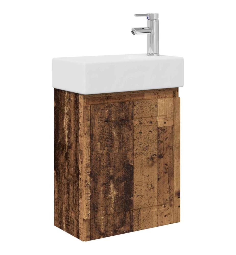 Badezimmer Waschtischunterschrank mit Wasserhahn Altholz