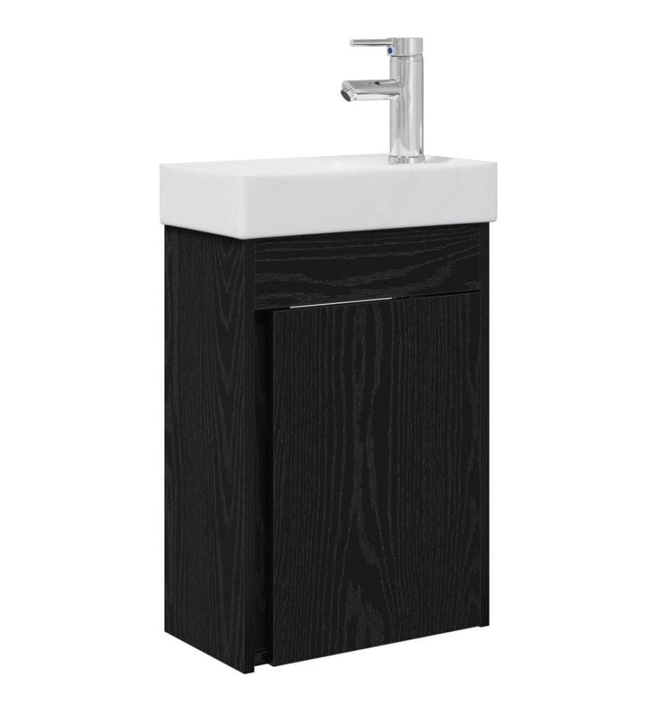 Badezimmer Waschtischunterschrank mit Wasserhahn Schwarze Eiche