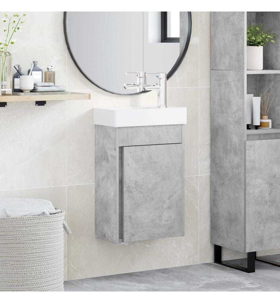 Badezimmer Waschtischunterschrank mit Wasserhahn Betongrau