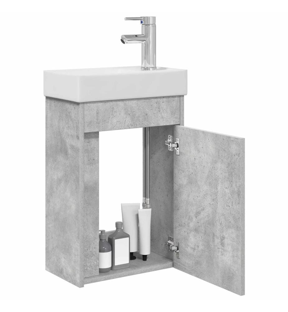 Badezimmer Waschtischunterschrank mit Wasserhahn Betongrau