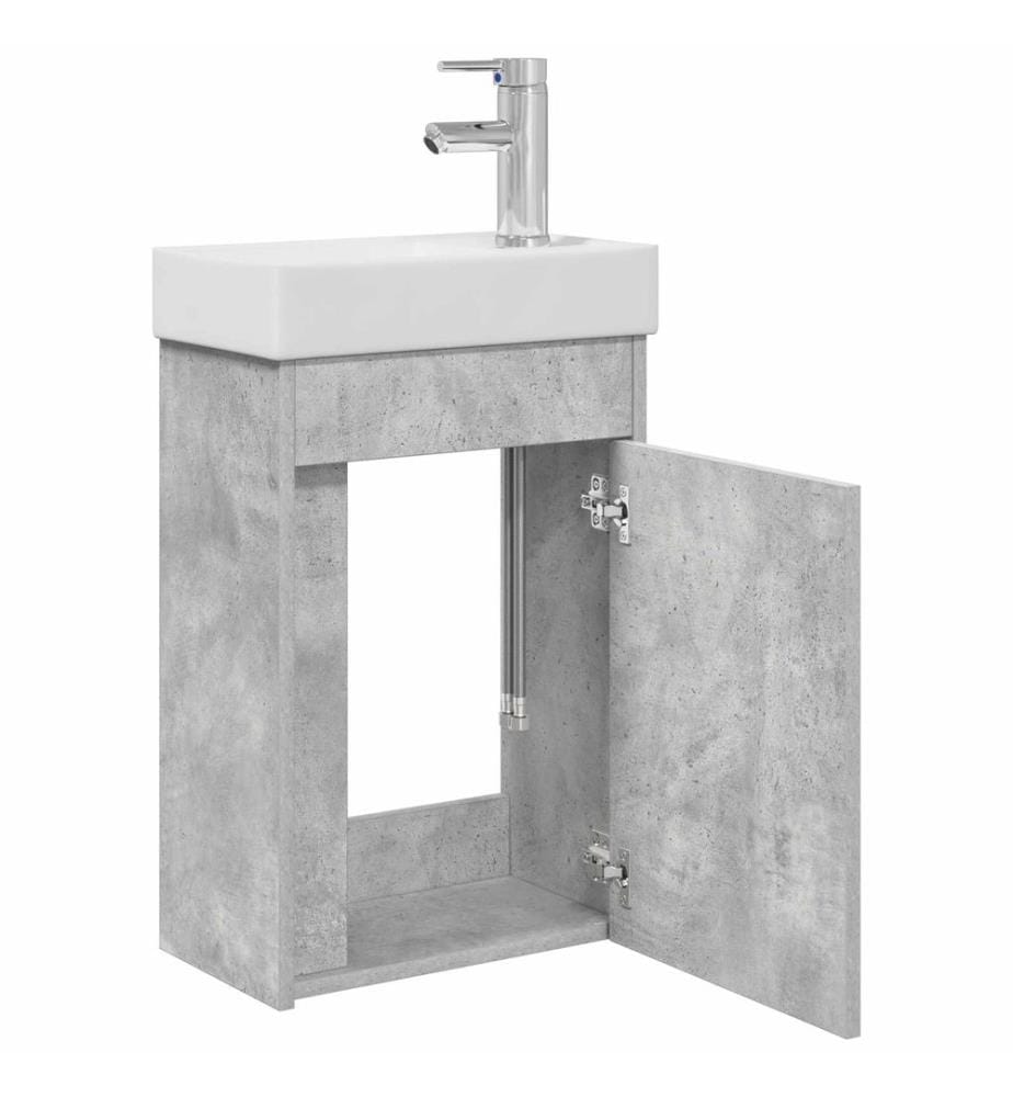 Badezimmer Waschtischunterschrank mit Wasserhahn Betongrau