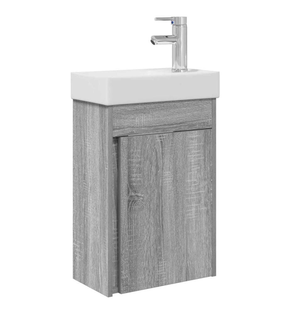 Badezimmer Waschtischunterschrank mit Wasserhahn Grau Sonoma