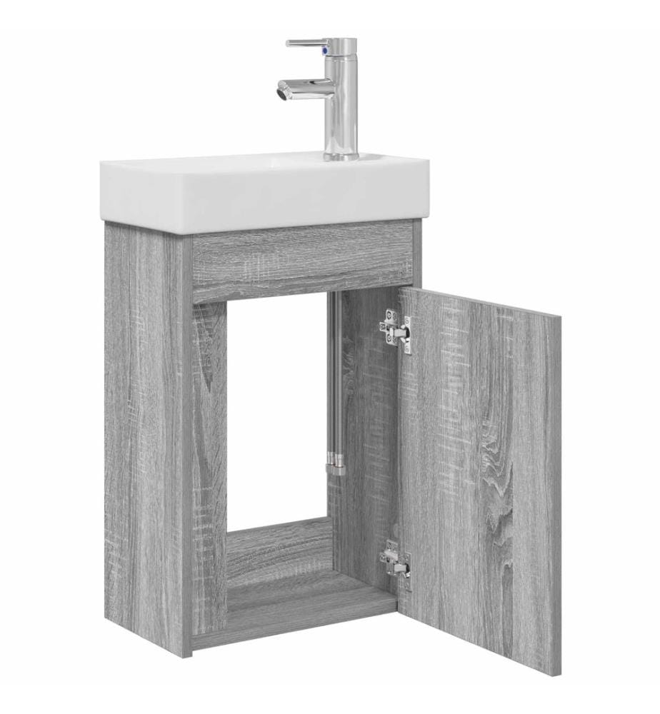 Badezimmer Waschtischunterschrank mit Wasserhahn Grau Sonoma