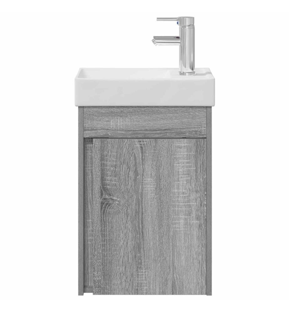 Badezimmer Waschtischunterschrank mit Wasserhahn Grau Sonoma