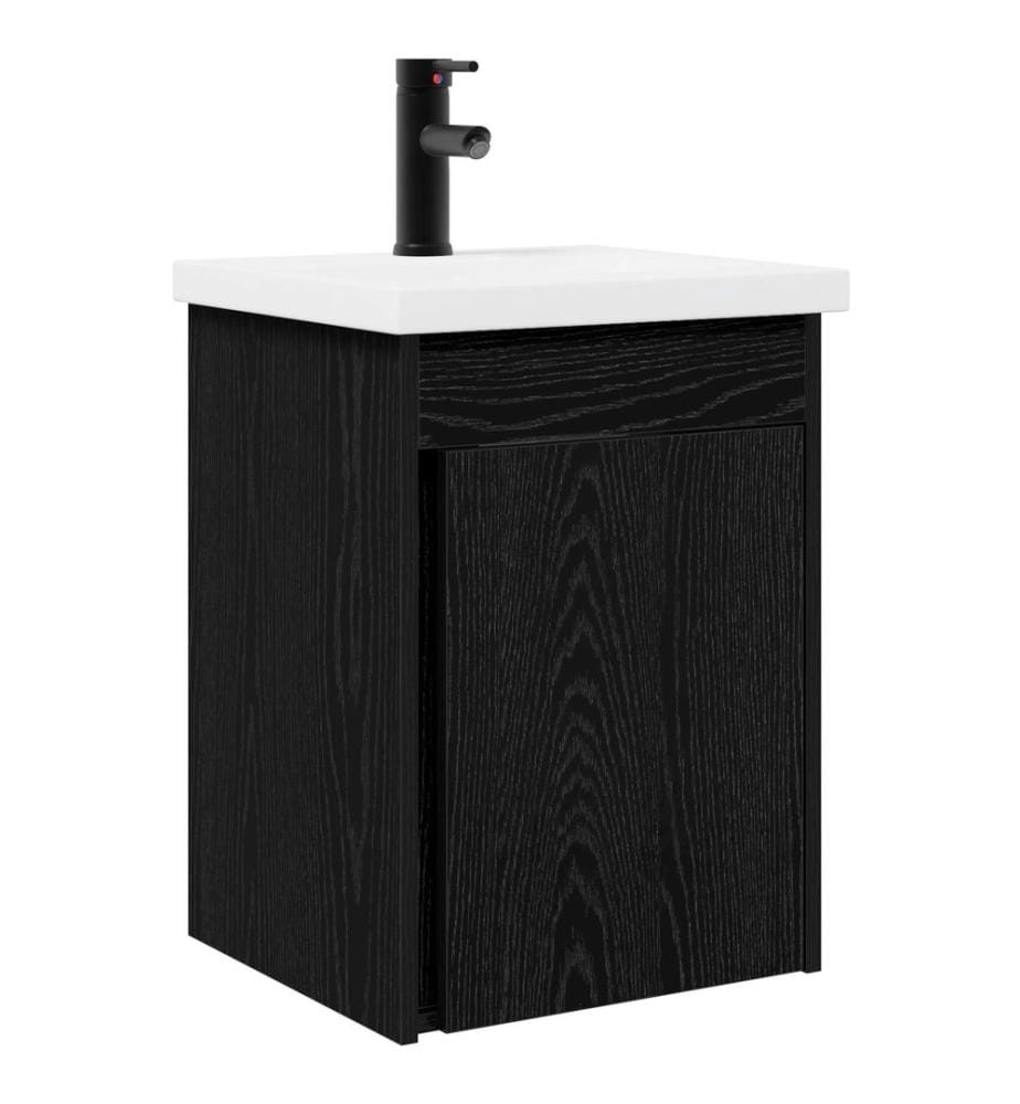 Badezimmer Waschtischunterschrank mit Wasserhahn Schwarze Eiche