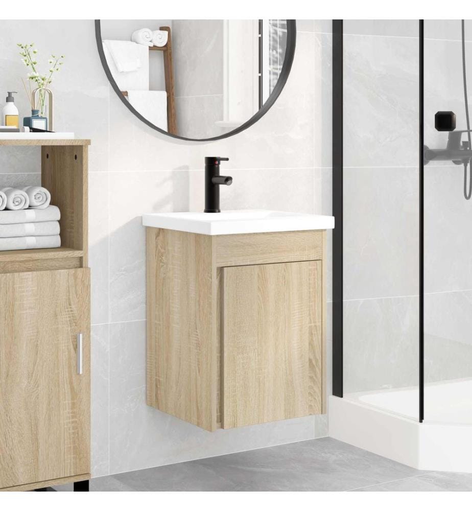 Badezimmer Waschtischunterschrank mit Wasserhahn Sonoma-Eiche