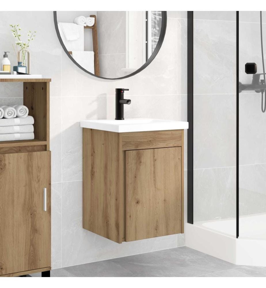 Meuble de salle de bain avec robinet Chêne artisanal