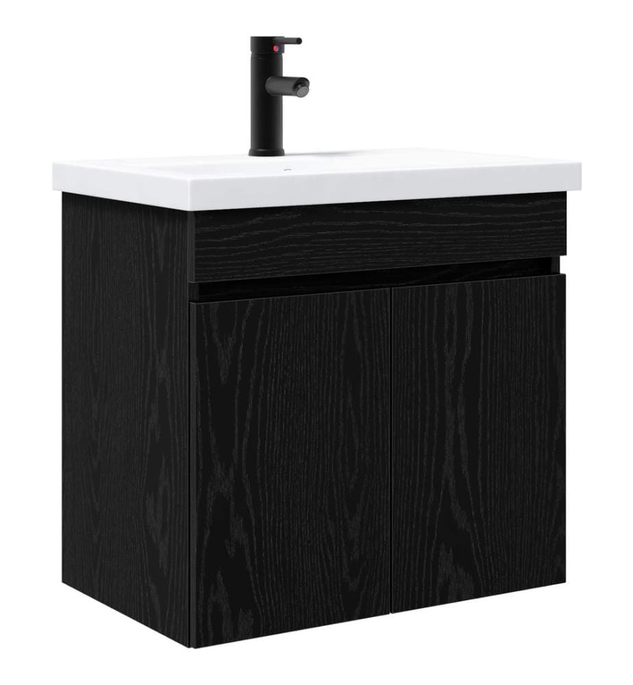 Badezimmer Waschtischunterschrank mit Wasserhahn Schwarze Eiche
