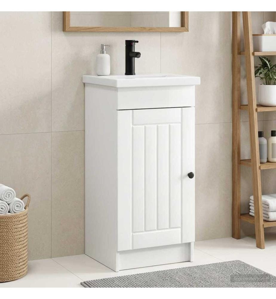 Badezimmerschrank mit Waschbecken Hochglanz Weiss