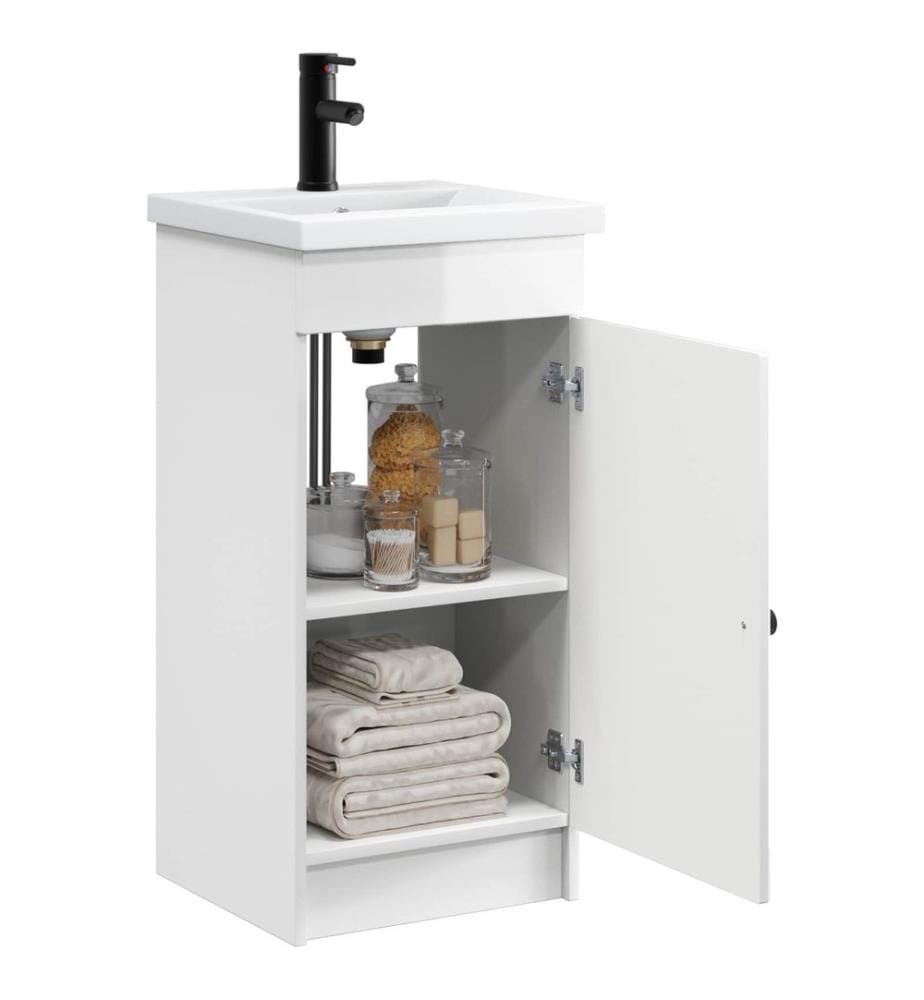Badezimmerschrank mit Waschbecken Hochglanz Weiss