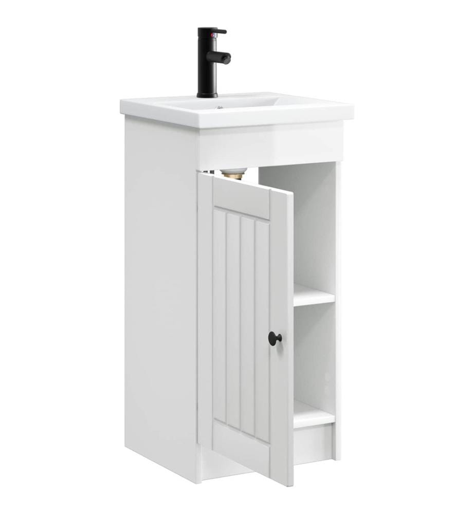 Badezimmerschrank mit Waschbecken Hochglanz Weiss
