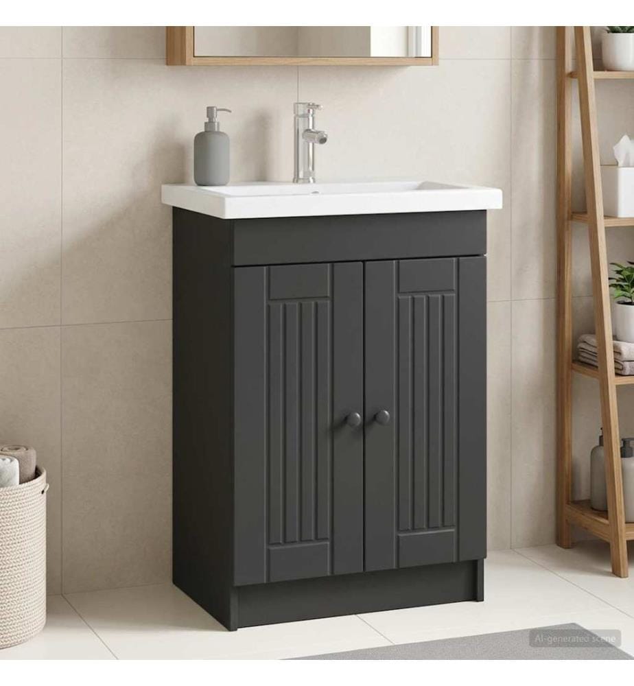 Armoire sous évier de salle de bain Noir 56 x 37,5 x 81 cm