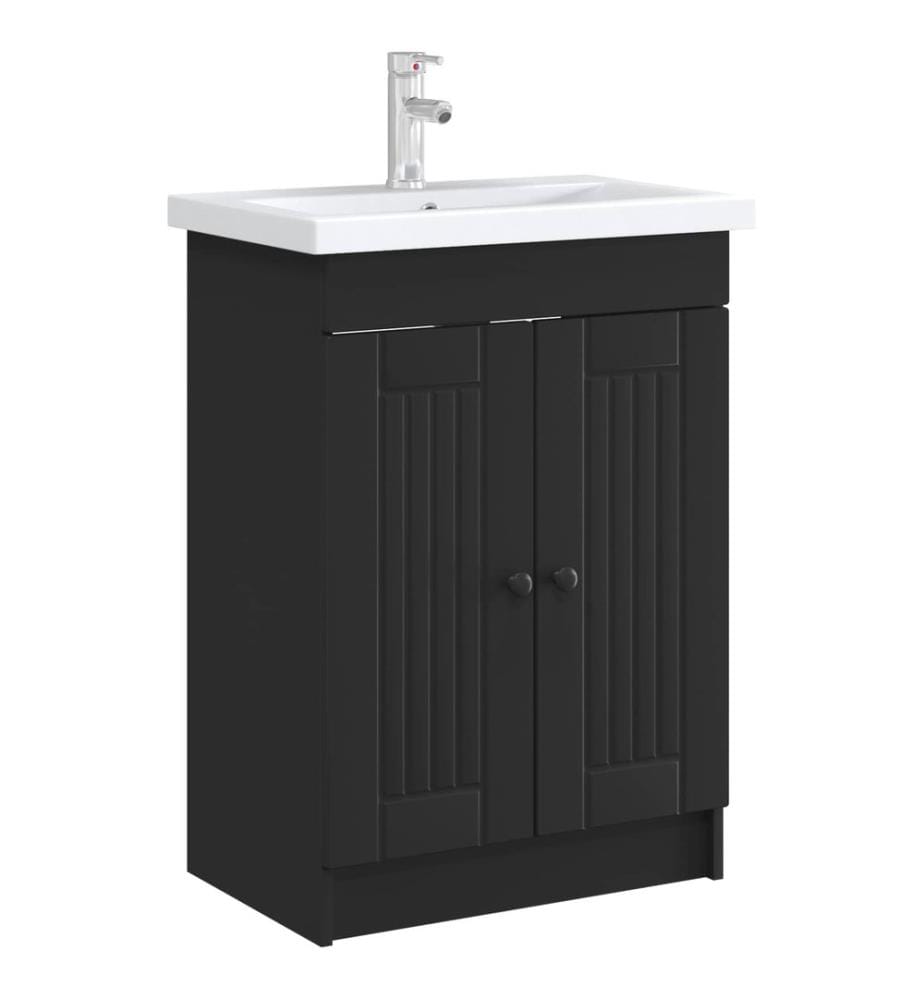 Armoire sous évier de salle de bain Noir 56 x 37,5 x 81 cm