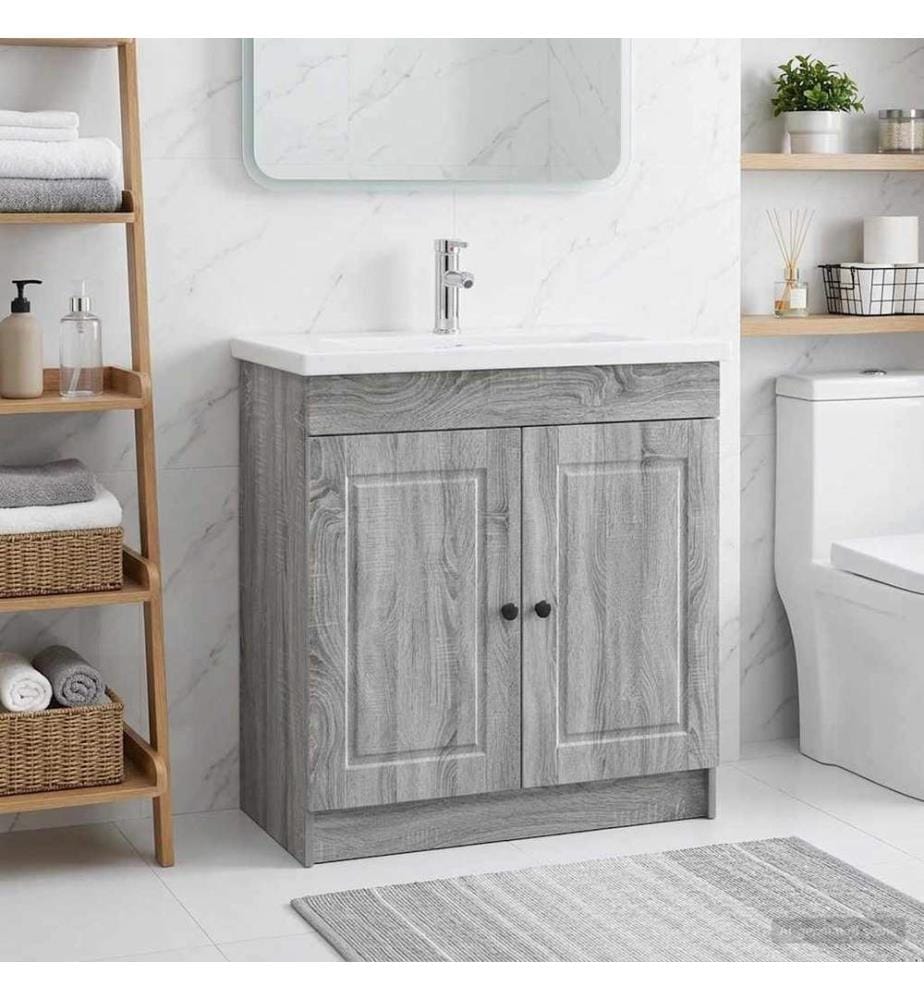 Unter dem Waschbecken Badschrank Grau Sonoma 56 x 37,5 x 81 cm