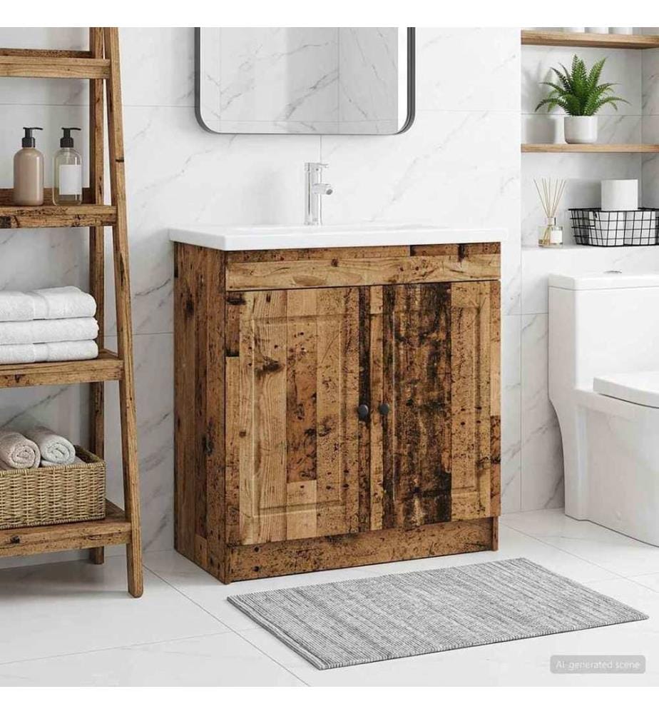 Armoire sous évier de salle de bain Bois ancien